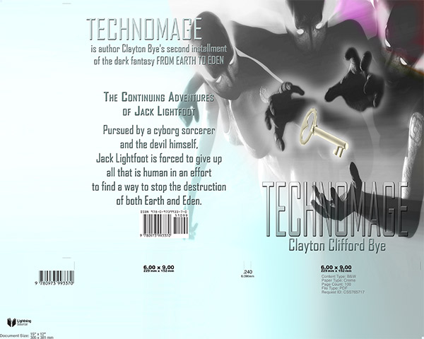 final front book cover by artist DLKeur for the sci-fi novel Technomage by Clayton Bye